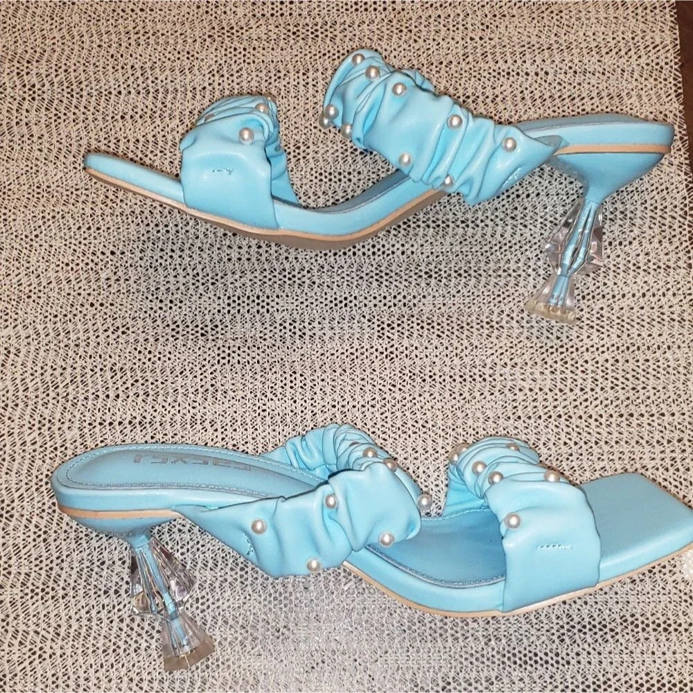rsxses Women's Square Heels Sandals Clear Lucite Heel Mules Open Toe Slip On...